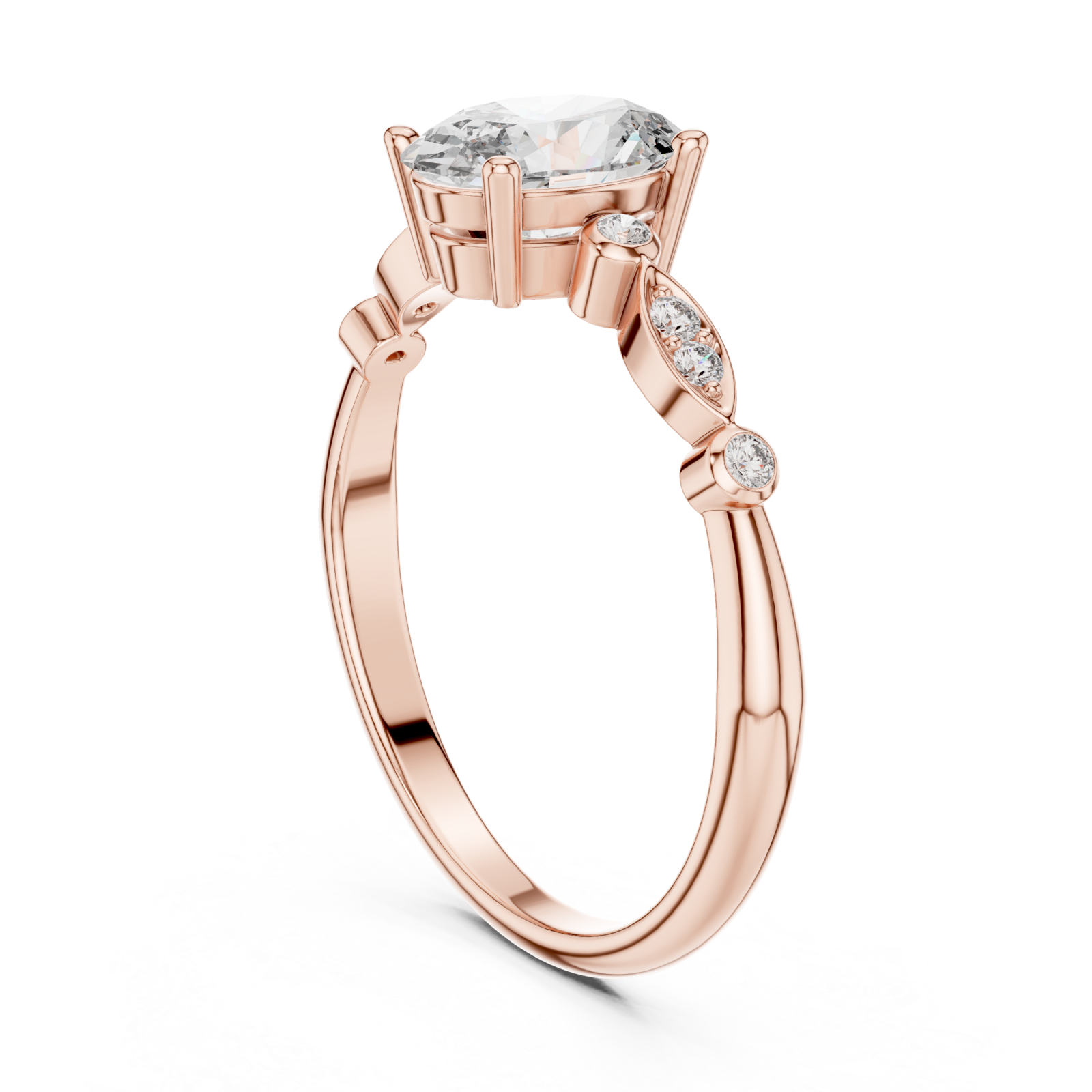  Rose Gold Celestial Grace Oval Solitaire Ring Left View