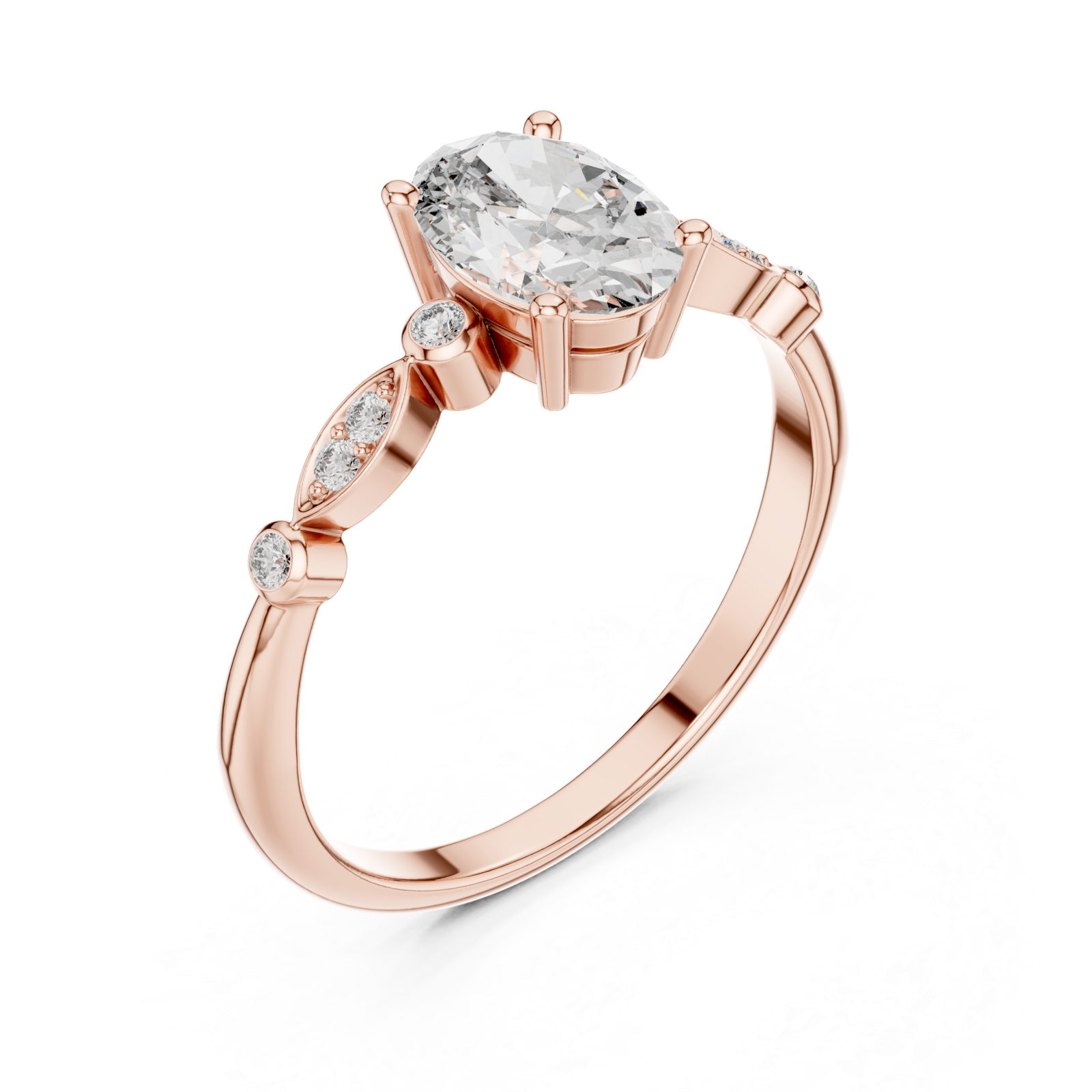  Rose Gold Celestial Grace Oval Solitaire Ring Right View