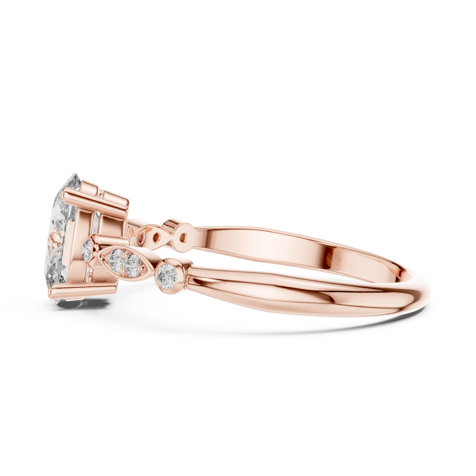  Rose Gold Celestial Grace Oval Solitaire Ring Side View
