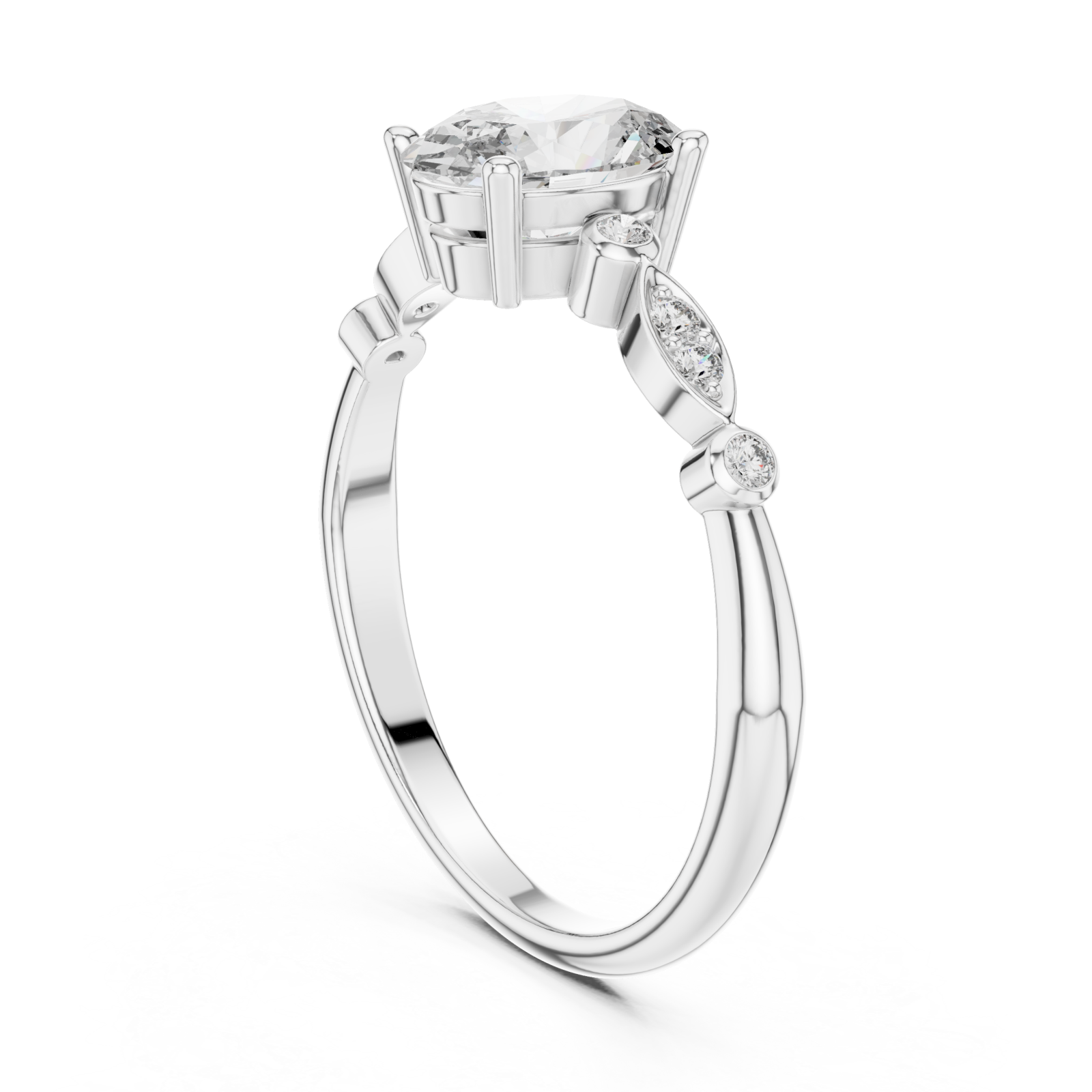  White Gold Celestial Grace Oval Solitaire Ring Left View