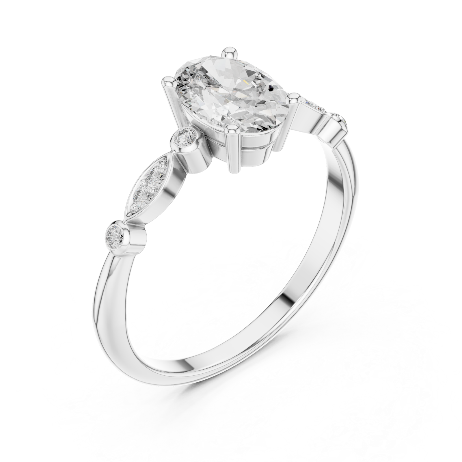  White Gold Celestial Grace Oval Solitaire Ring Right View