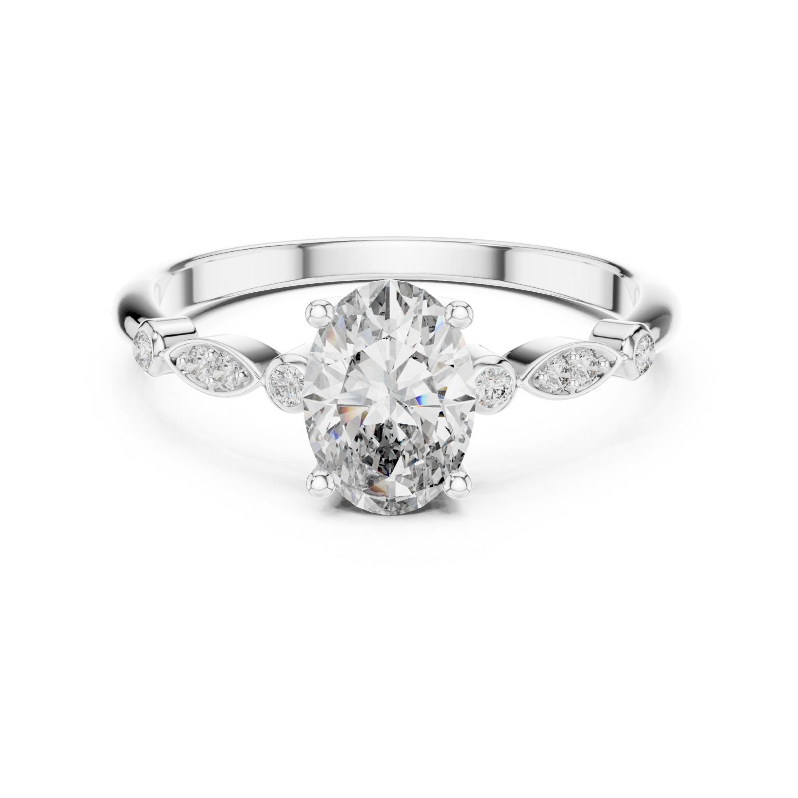  White Gold Celestial Grace Oval Solitaire Ring Front View