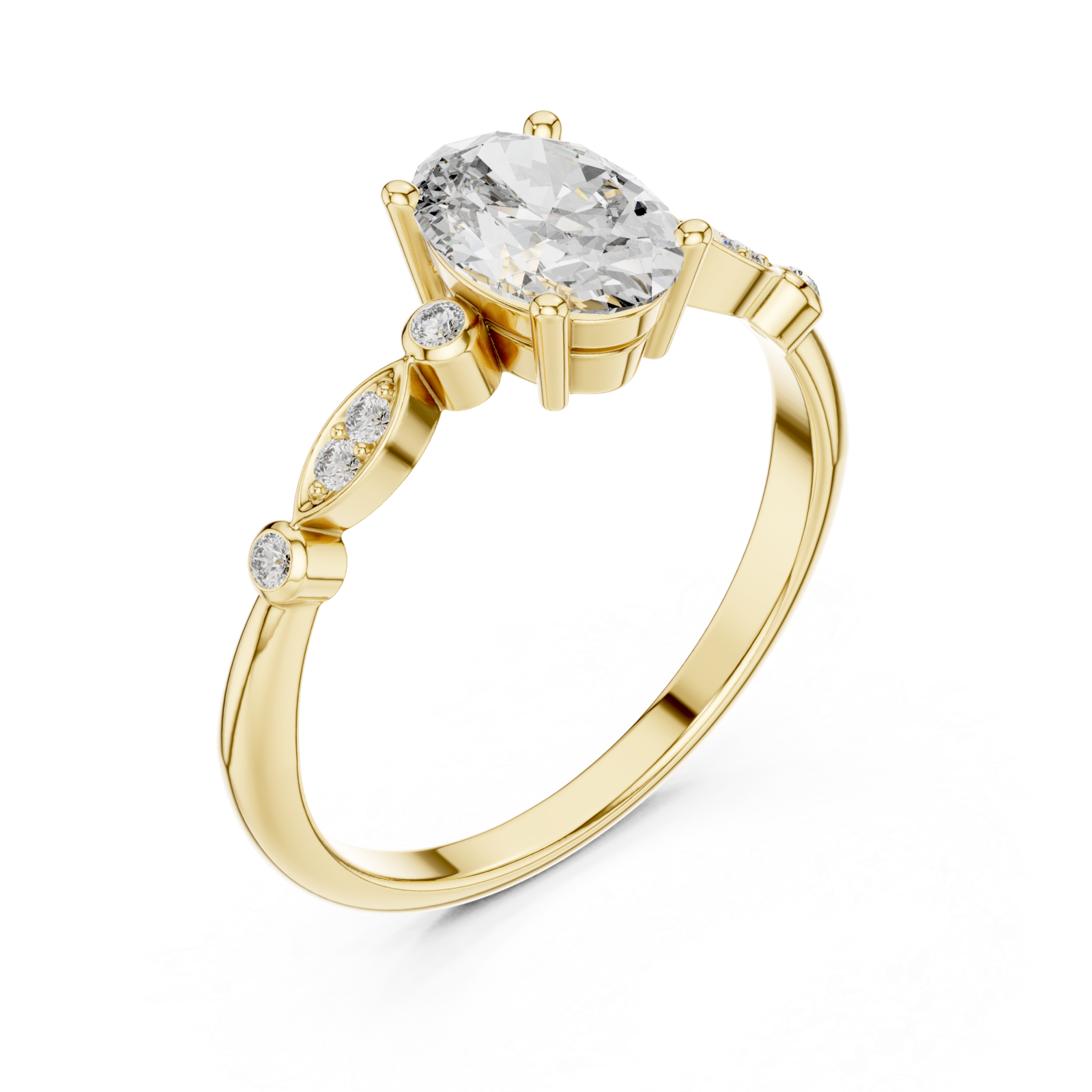 Gold Celestial Grace Oval Solitaire Ring Right View