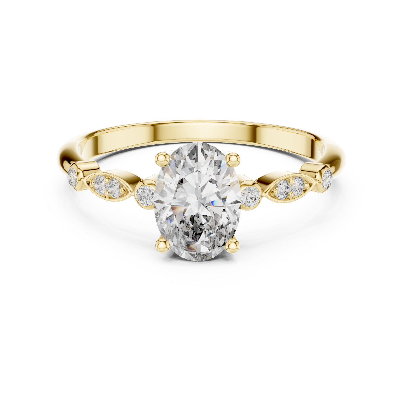  Gold Celestial Grace Oval Solitaire Ring Front View