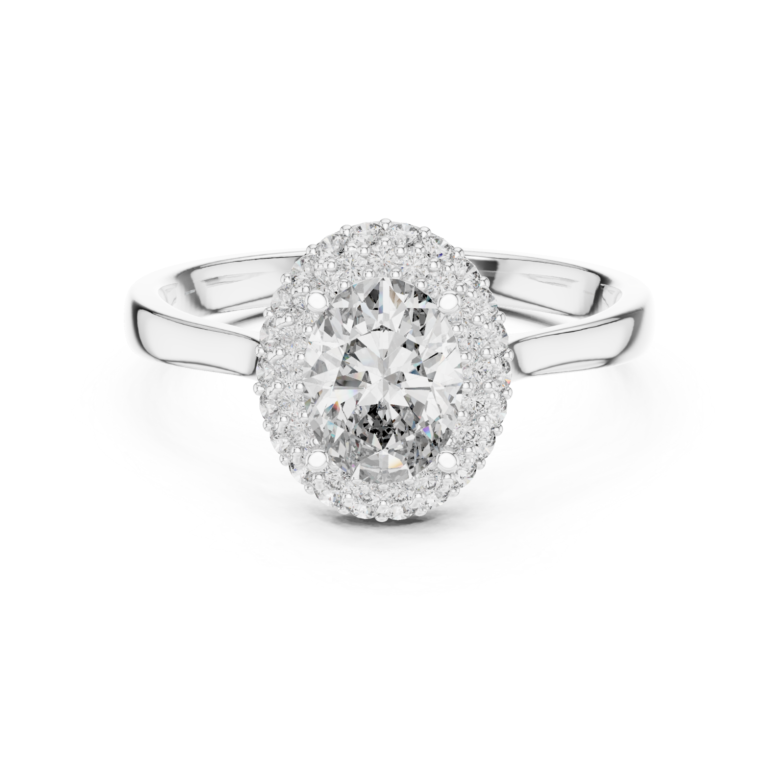  White Gold Luminous Halo Oval Ring Front View
