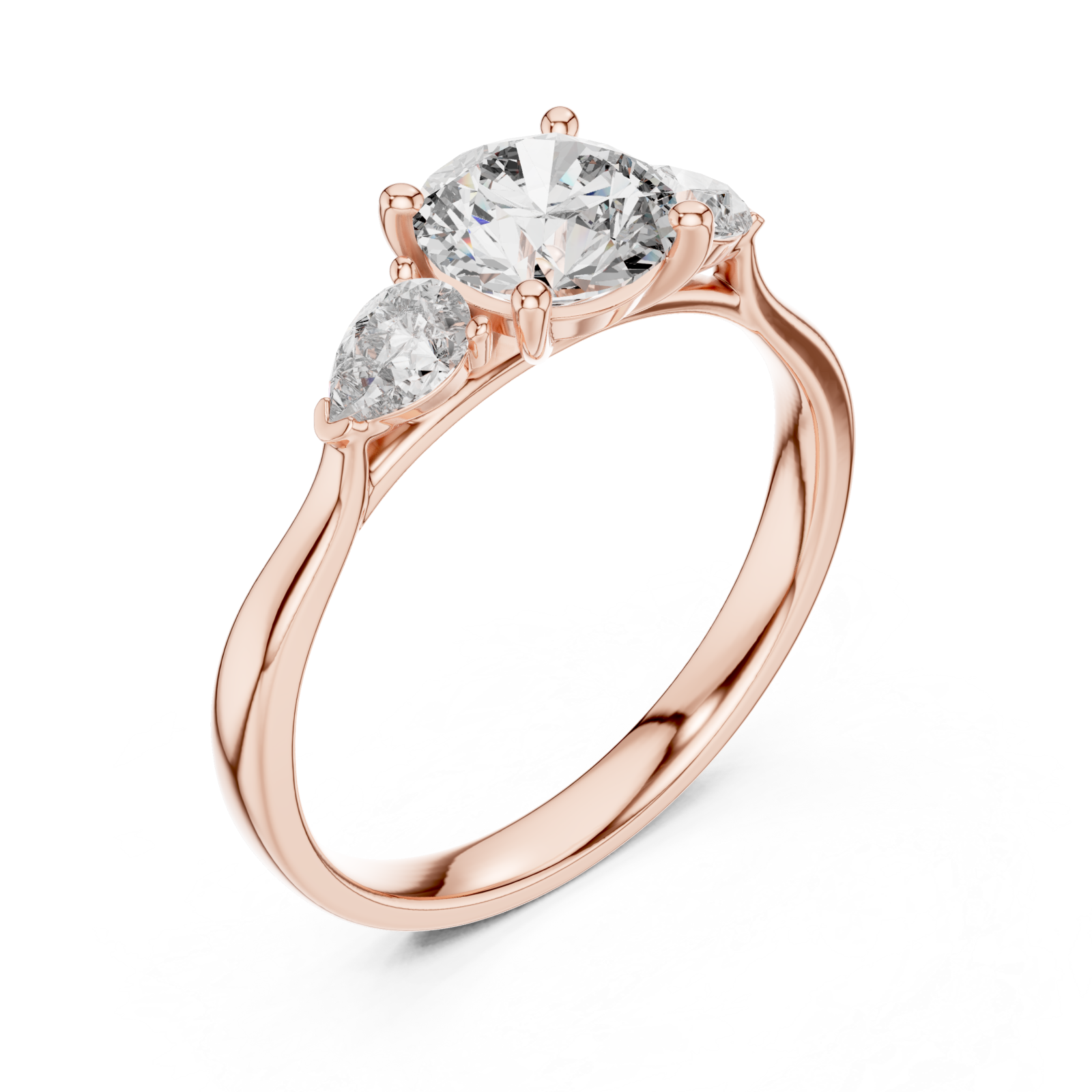  Rose Gold Pure Elegance Classic Three Stone Promise Ring Right View