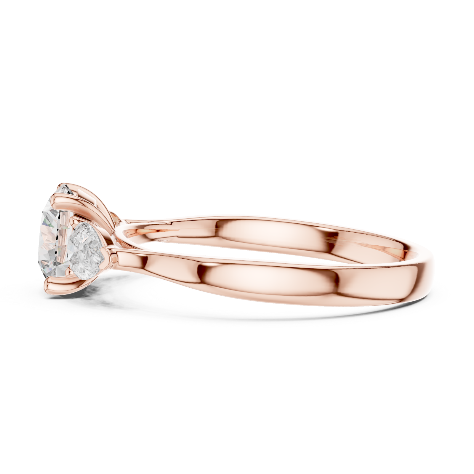  Rose Gold Pure Elegance Classic Three Stone Promise Ring Side View