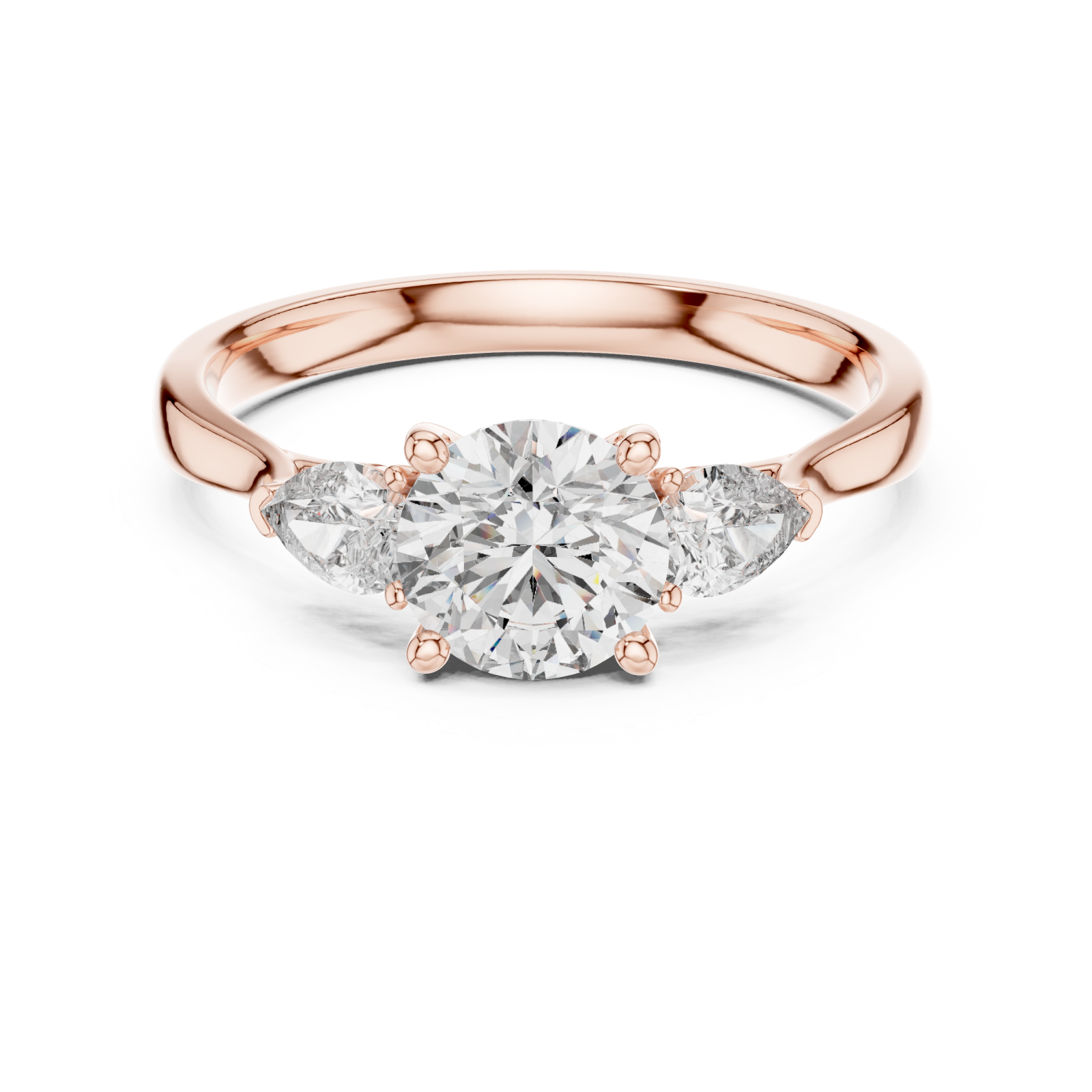  Rose Gold Pure Elegance Classic Three Stone Promise Ring Front View
