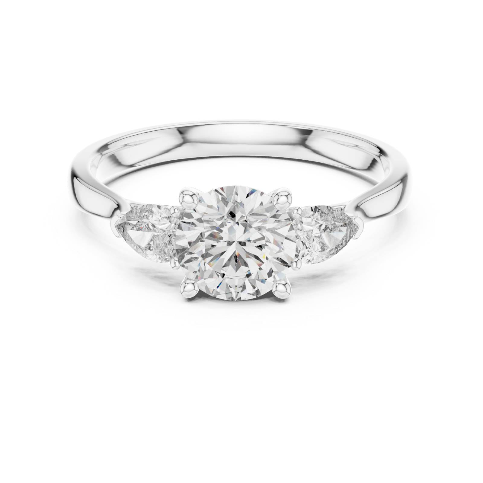  White Gold Pure Elegance Classic Three Stone Promise Ring Front View