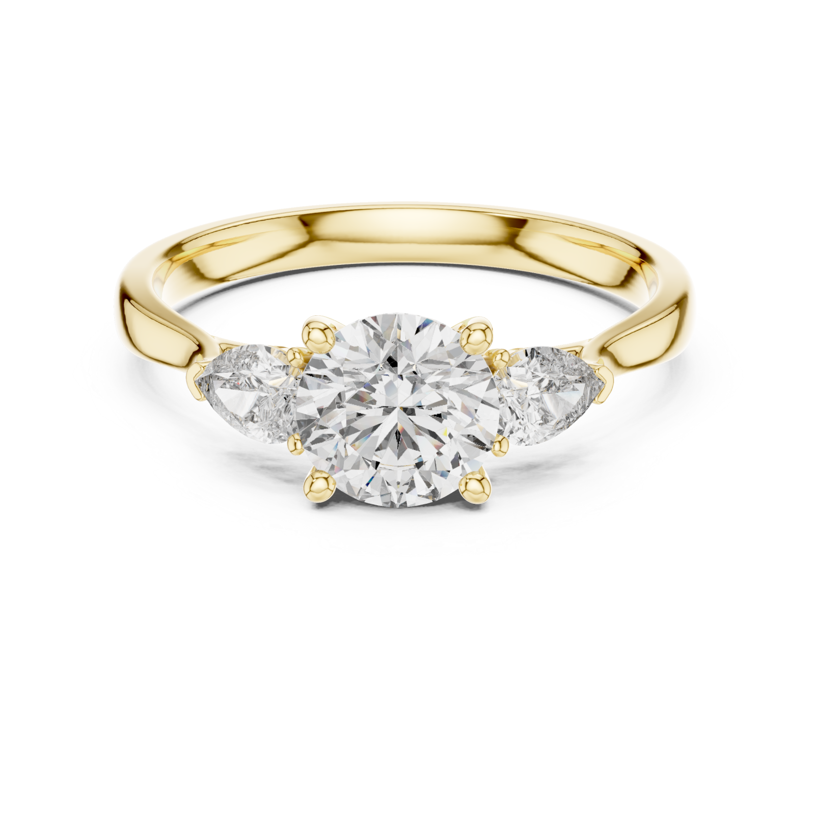  Gold Pure Elegance Classic Three Stone Promise Ring Front View
