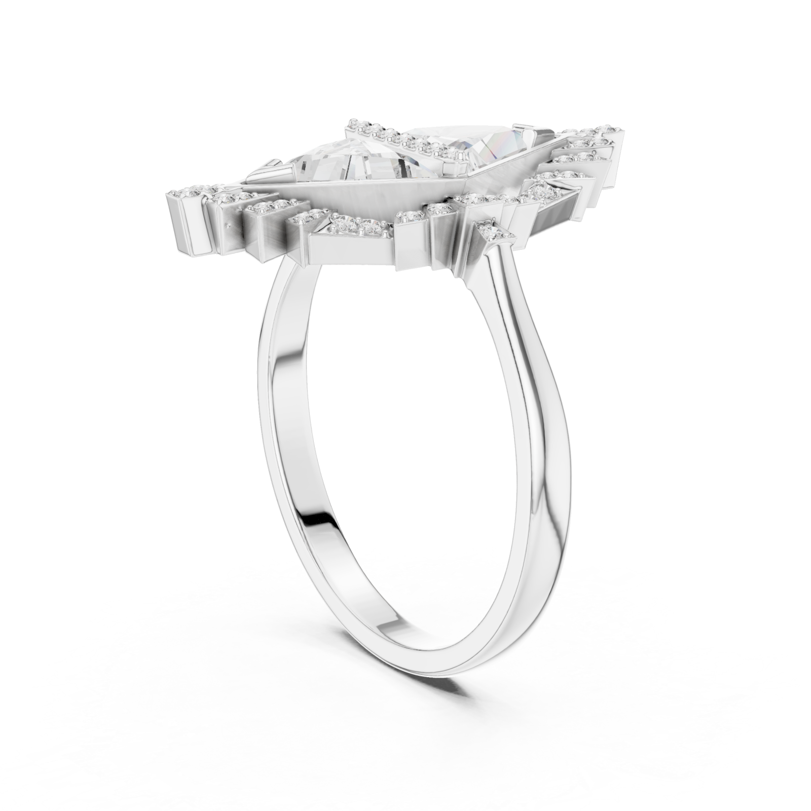  White Gold Starfire Mirage Refined Statement Ring Left View