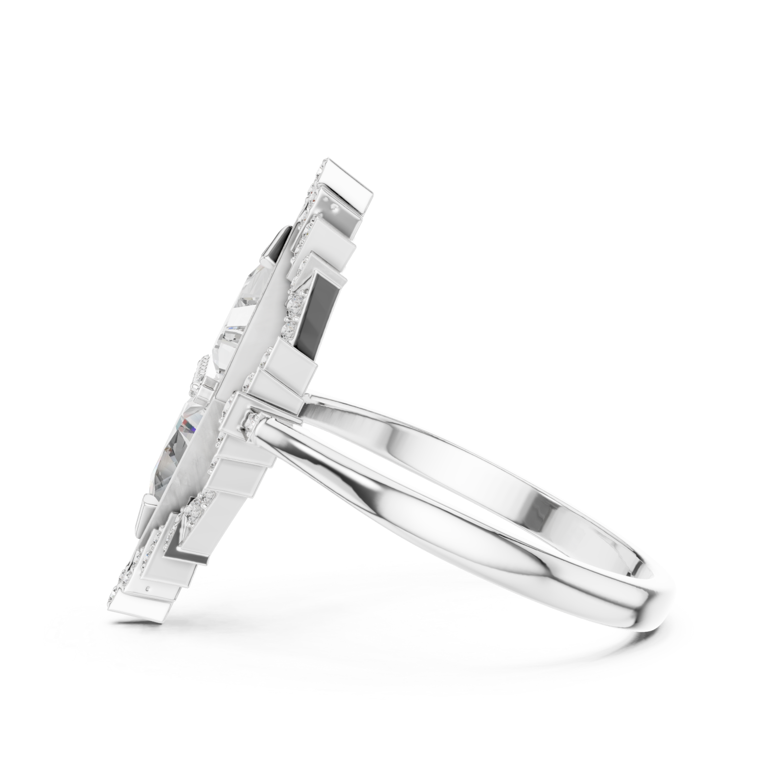  White Gold Starfire Mirage Refined Statement Ring Side View