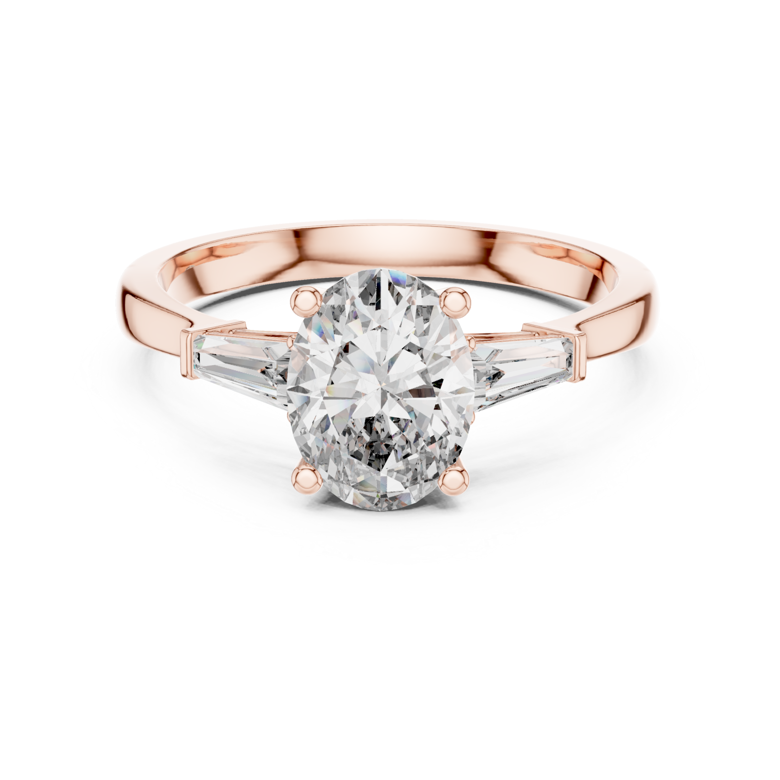  Rose Gold Luminous Cascade Tapered Setting Engagement Ring Front View