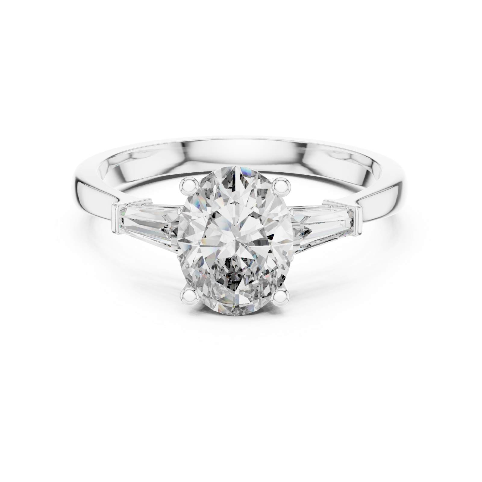  White Gold Luminous Cascade Tapered Setting Engagement Ring Front View