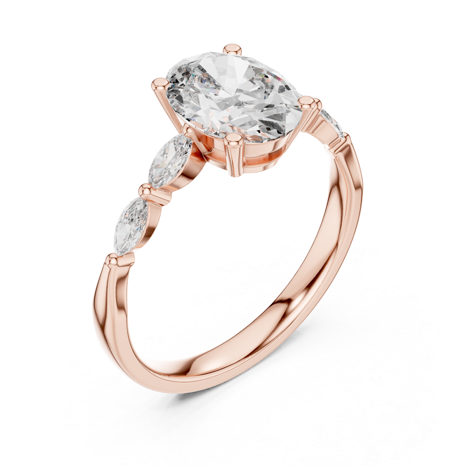  Rose Gold Regency Curve Trio Oval Band Ring Right View