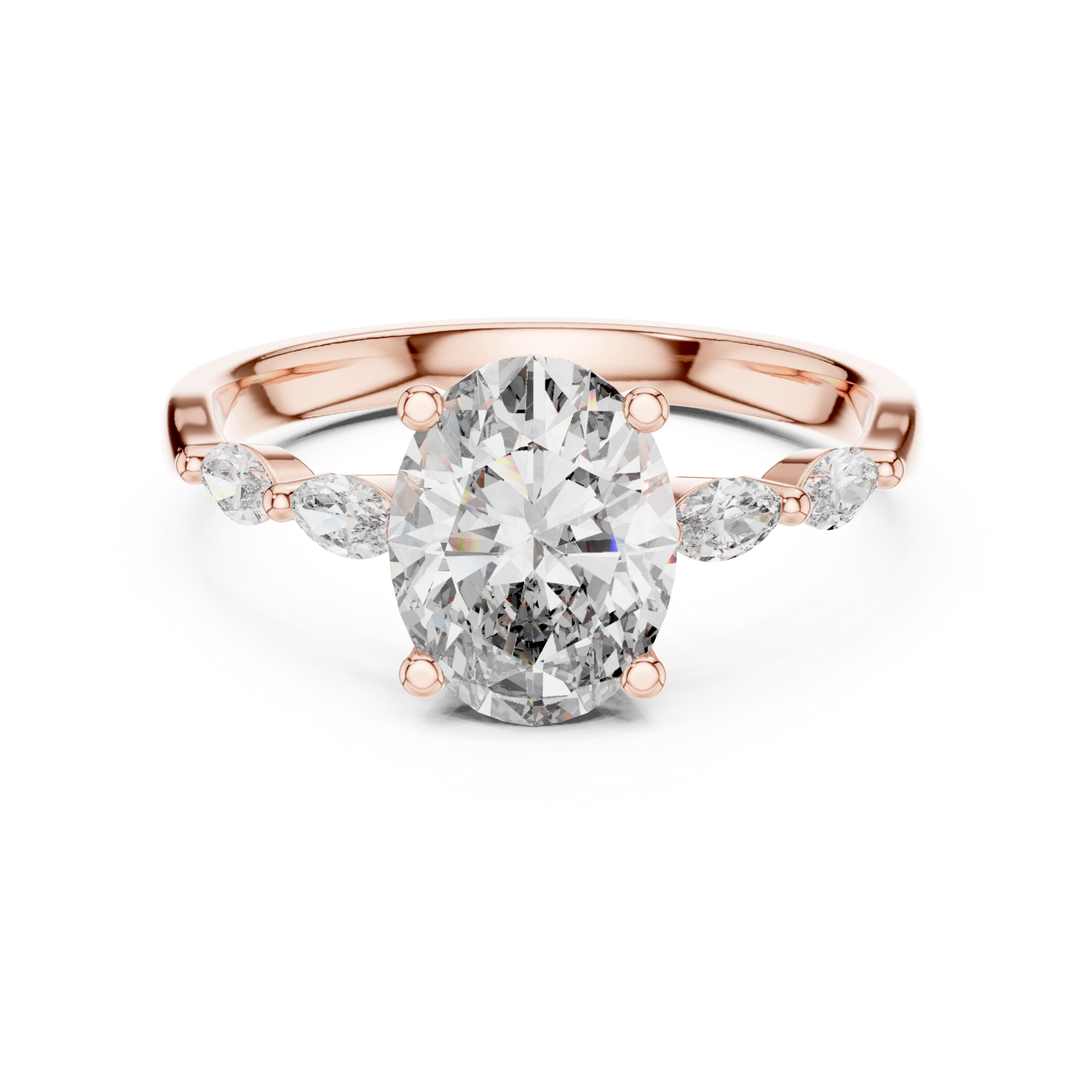  Rose Gold Regency Curve Trio Oval Band Ring Front View