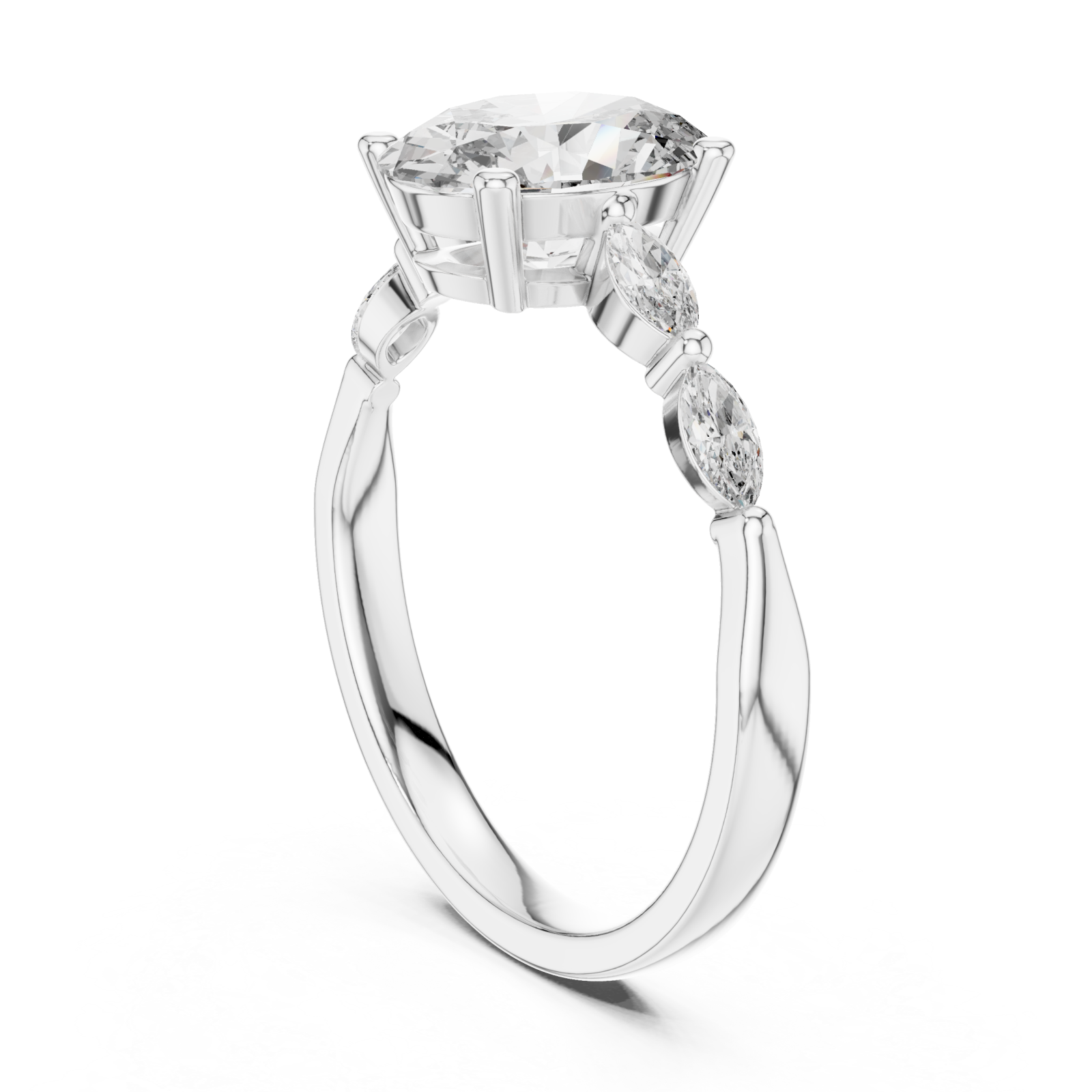  White Gold Regency Curve Trio Oval Band Ring Left View