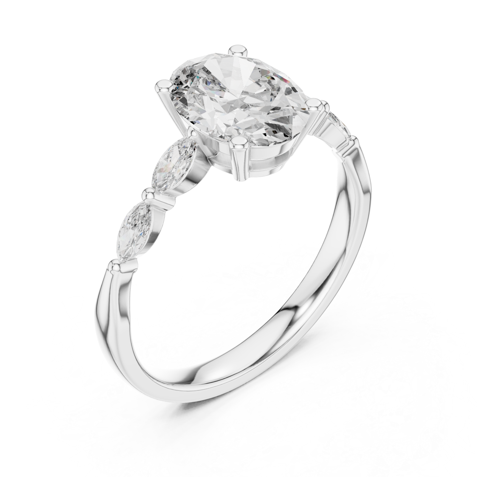  White Gold Regency Curve Trio Oval Band Ring Right View