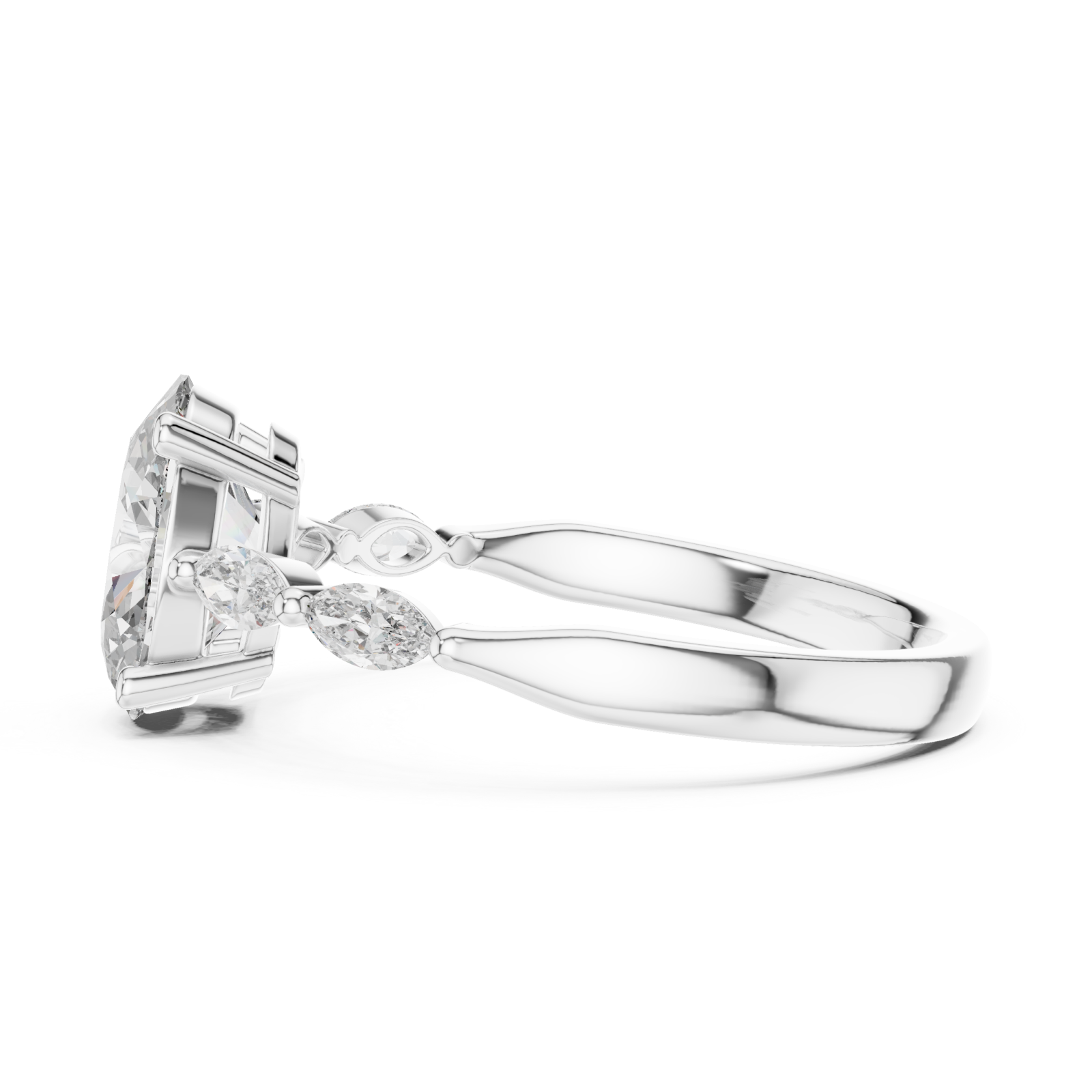  White Gold Regency Curve Trio Oval Band Ring Side View