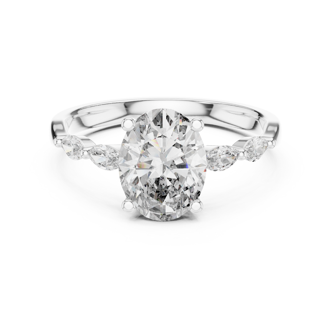  White Gold Regency Curve Trio Oval Band Ring Right View