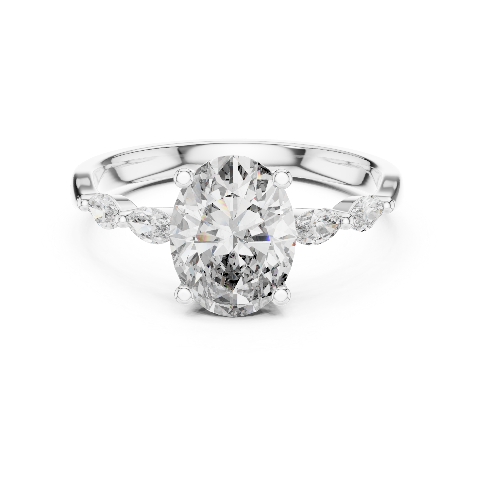  White Gold Regency Curve Trio Oval Band Ring Front View