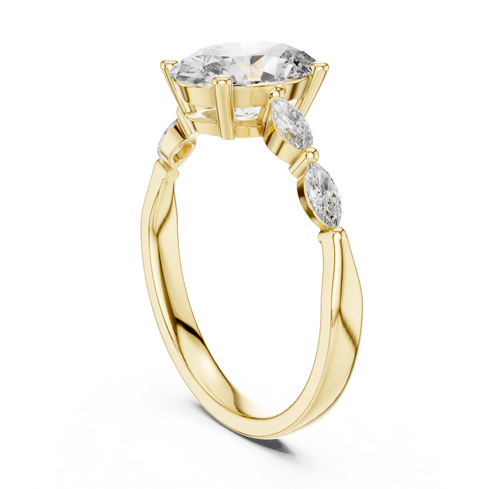  Gold Regency Curve Trio Oval Band Ring Left View