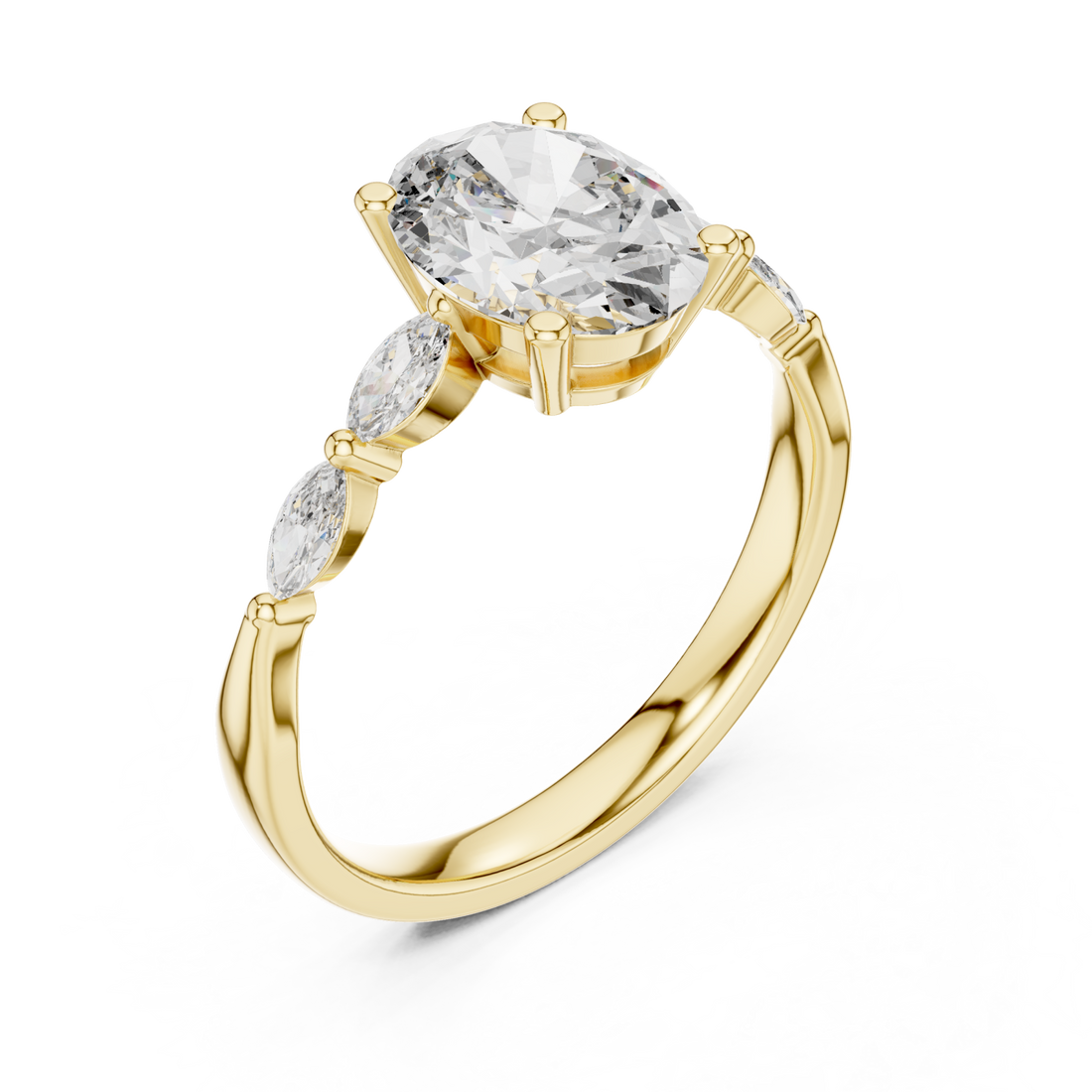 Gold Regency Curve Trio Oval Band Ring Right View