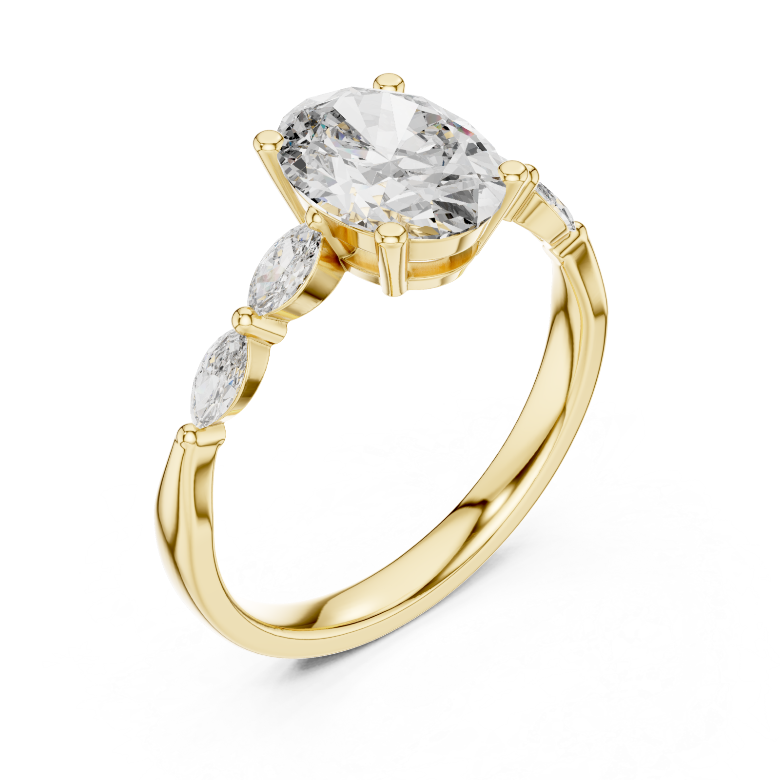 Gold Regency Curve Trio Oval Band Ring Right View