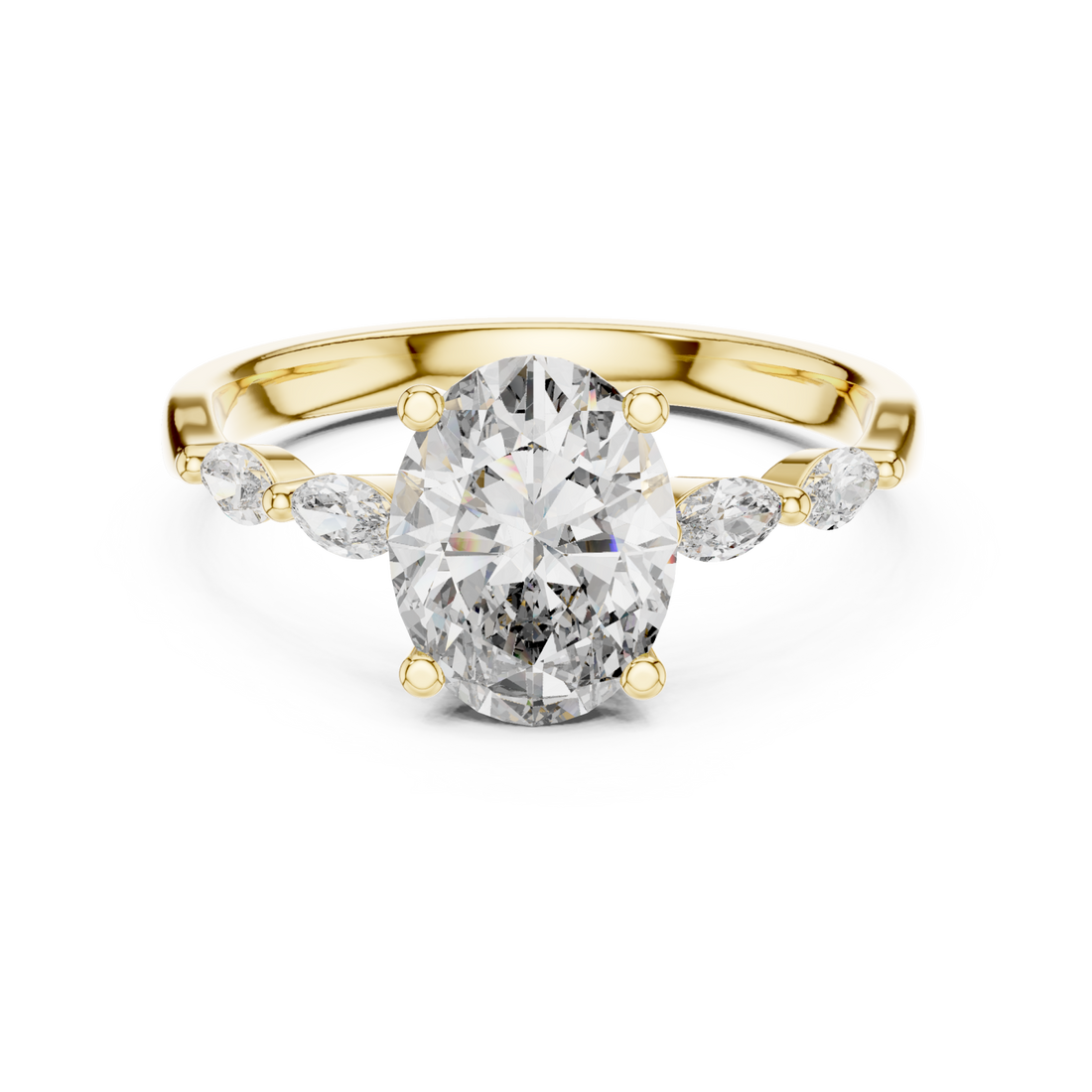 Gold Regency Curve Trio Oval Band Ring Right View