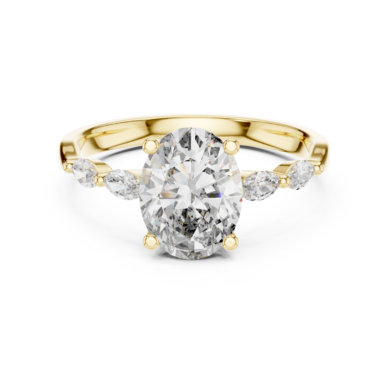  Gold Regency Curve Trio Oval Band Ring Front View