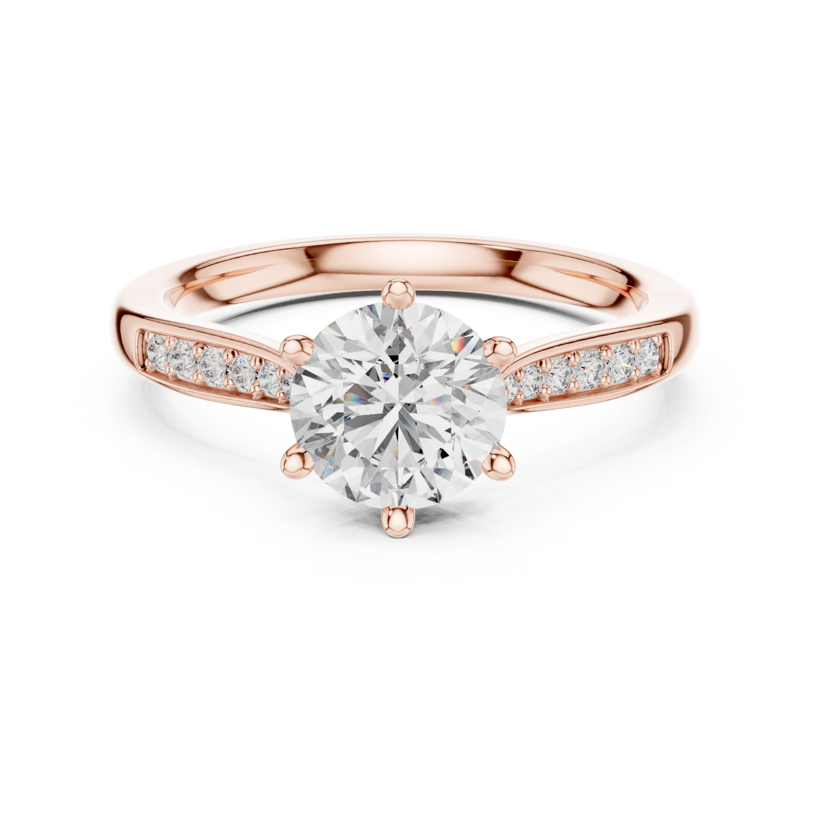  Rose Gold Cascade Twirl Solitaire Grand Ring Front View