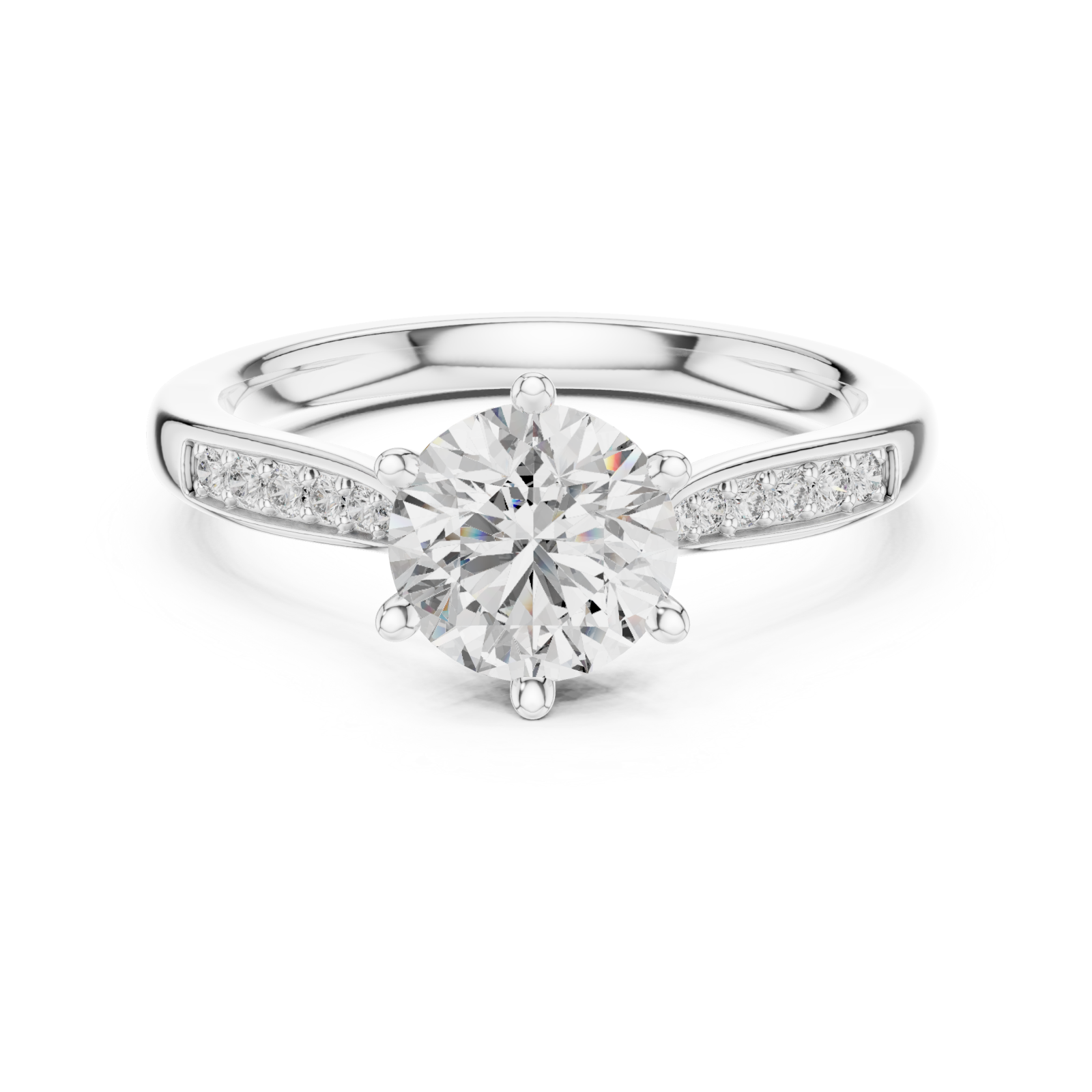  White Gold Cascade Twirl Solitaire Grand Ring Front View