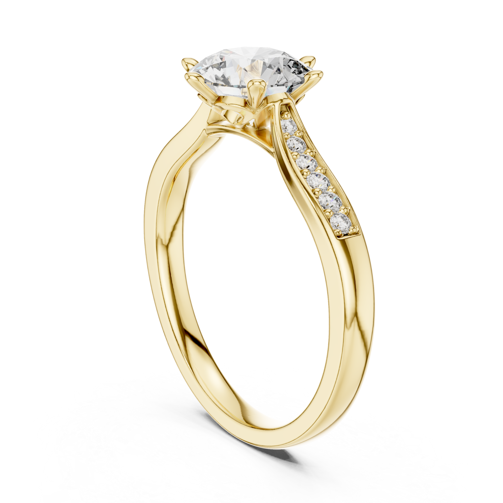  Gold Cascade Twirl Solitaire Grand Ring Left View