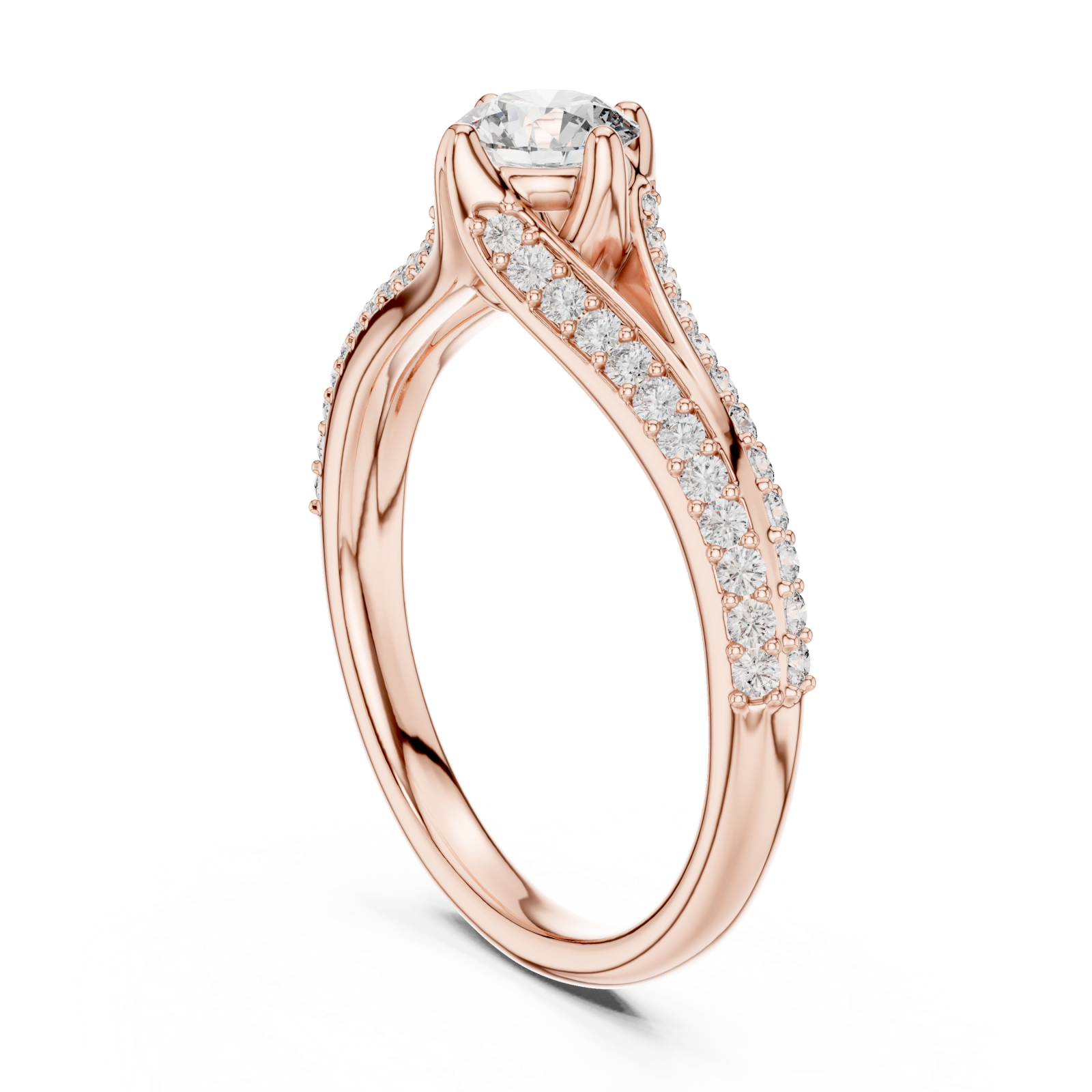  Rose Gold Enchanted Cascade Pavé Accent Engagement Ring Left View
