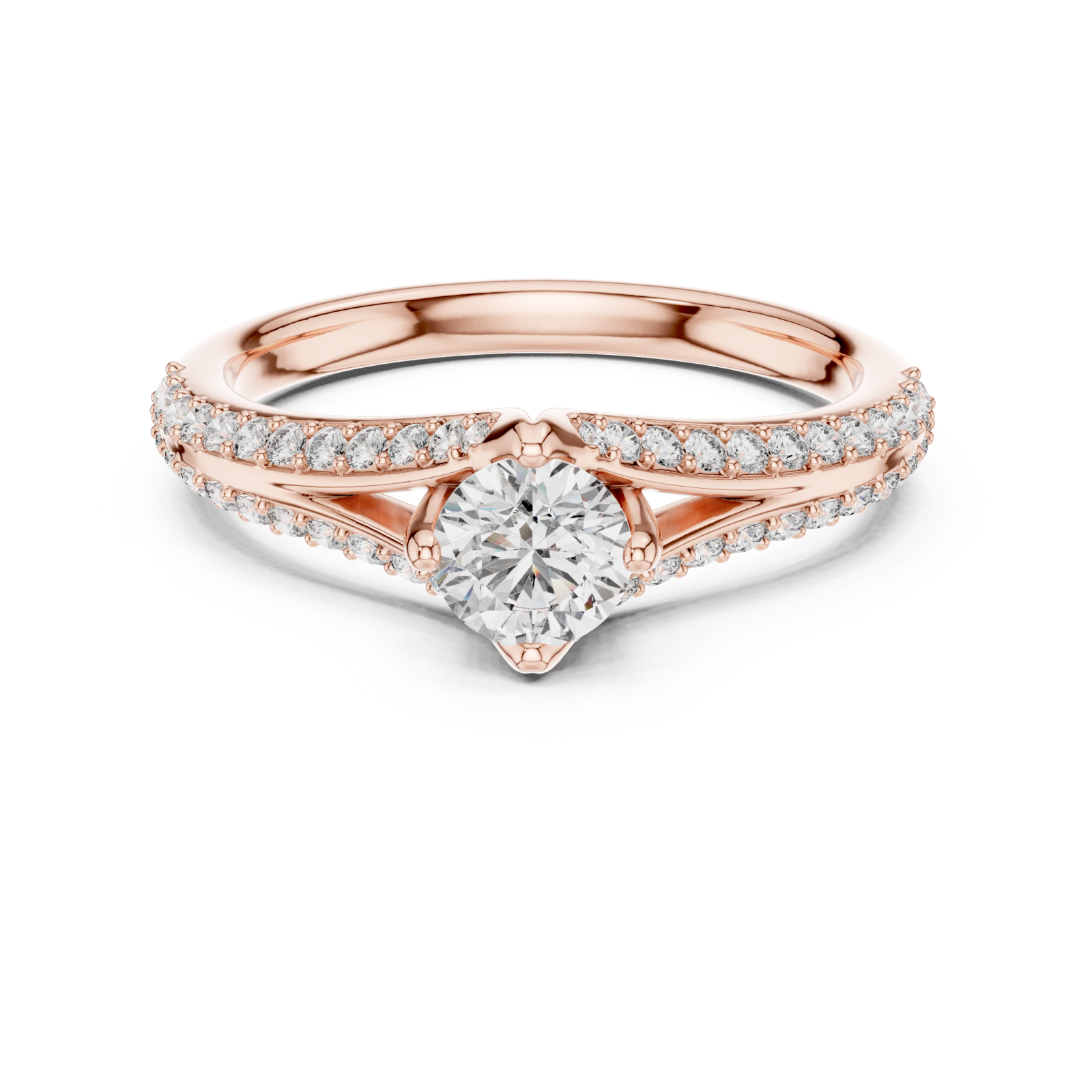  Rose Gold Enchanted Cascade Pavé Accent Engagement Ring Front View