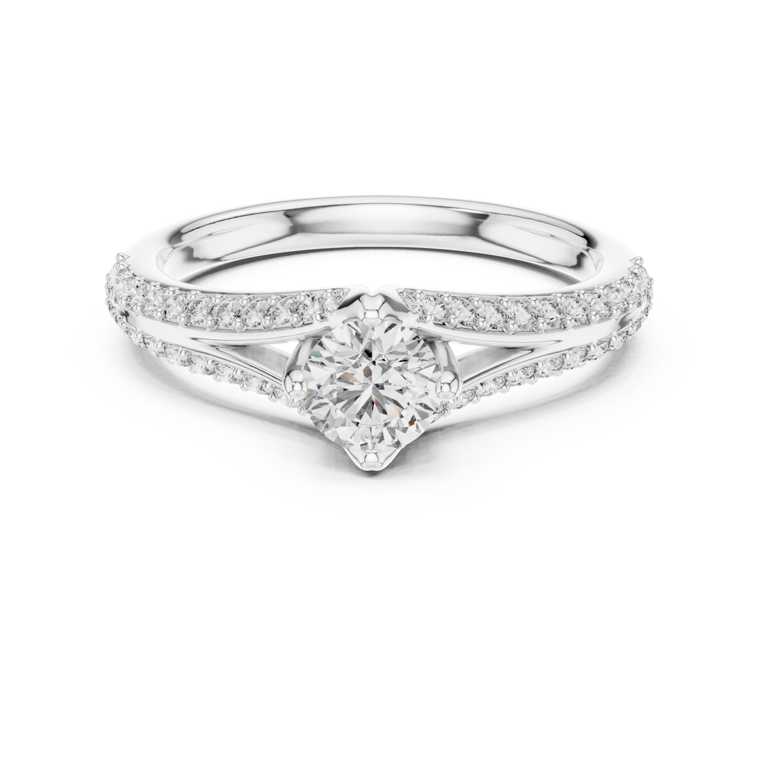 White Gold Enchanted Cascade Pavé Accent Engagement Ring Right View