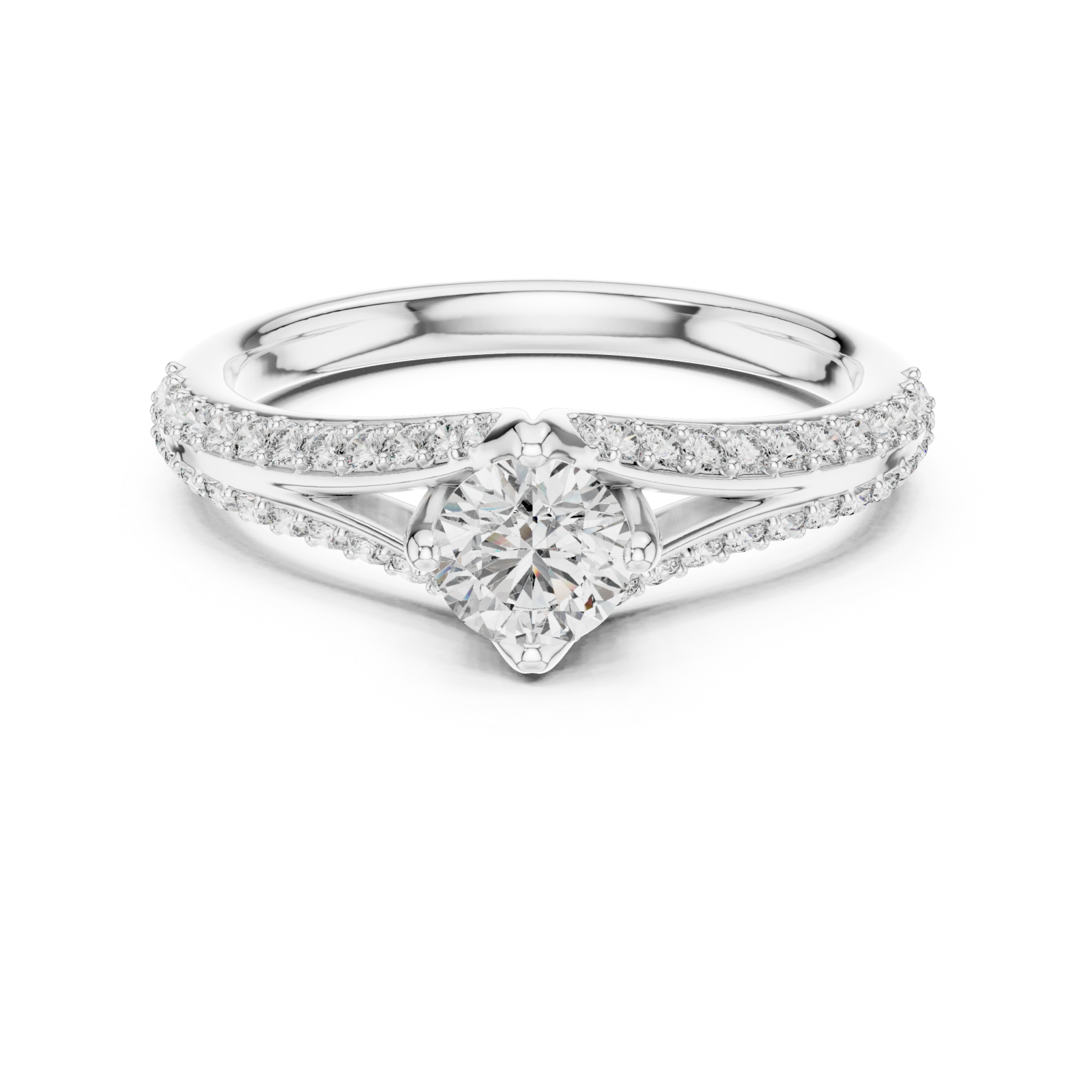  White Gold Enchanted Cascade Pavé Accent Engagement Ring Front View