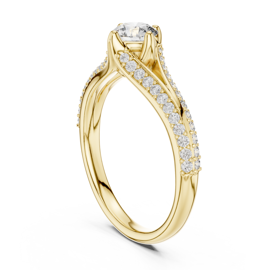  Gold Enchanted Cascade Pavé Accent Engagement Ring Left View