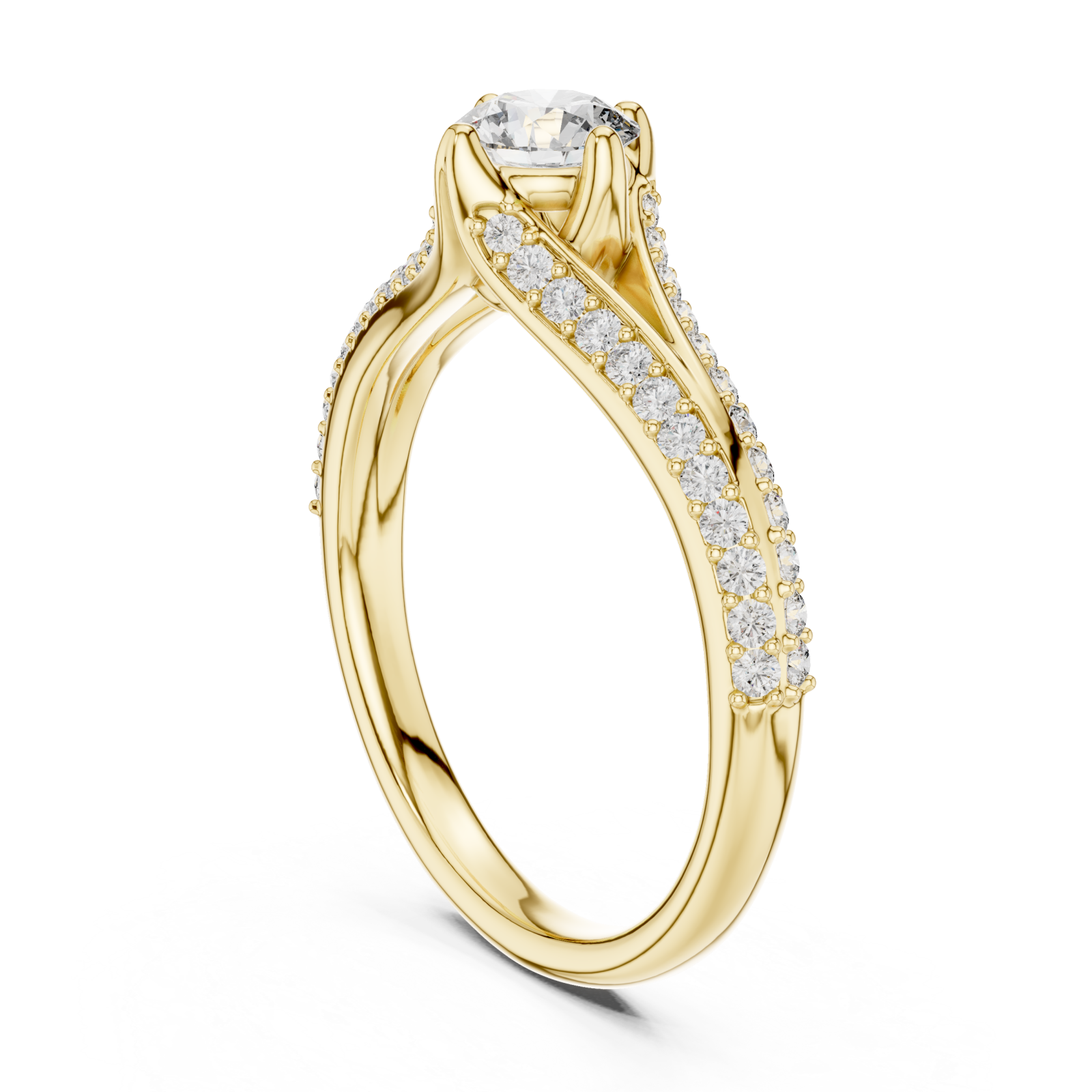  Gold Enchanted Cascade Pavé Accent Engagement Ring Left View