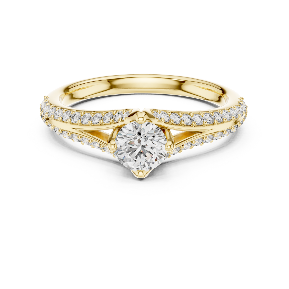 Gold Enchanted Cascade Pavé Accent Engagement Ring Right View