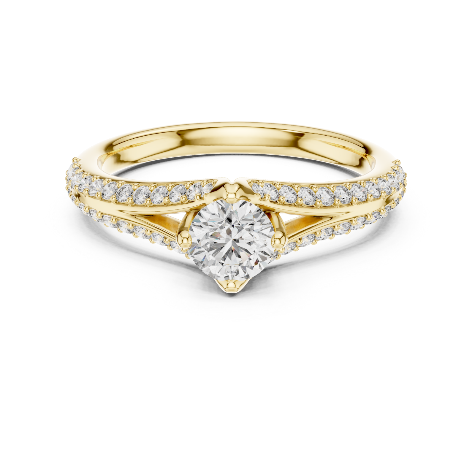  Gold Enchanted Cascade Pavé Accent Engagement Ring Front View