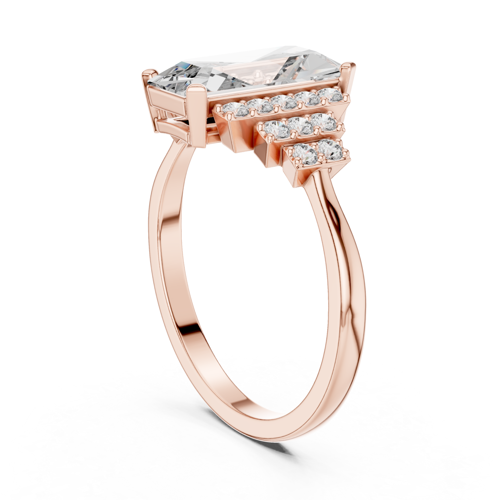  Rose Gold Celestial Grand Pavilion Radiant Accent Ring Left View