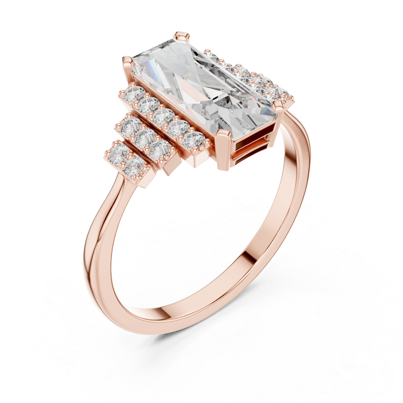  Rose Gold Celestial Grand Pavilion Radiant Accent Ring Right View