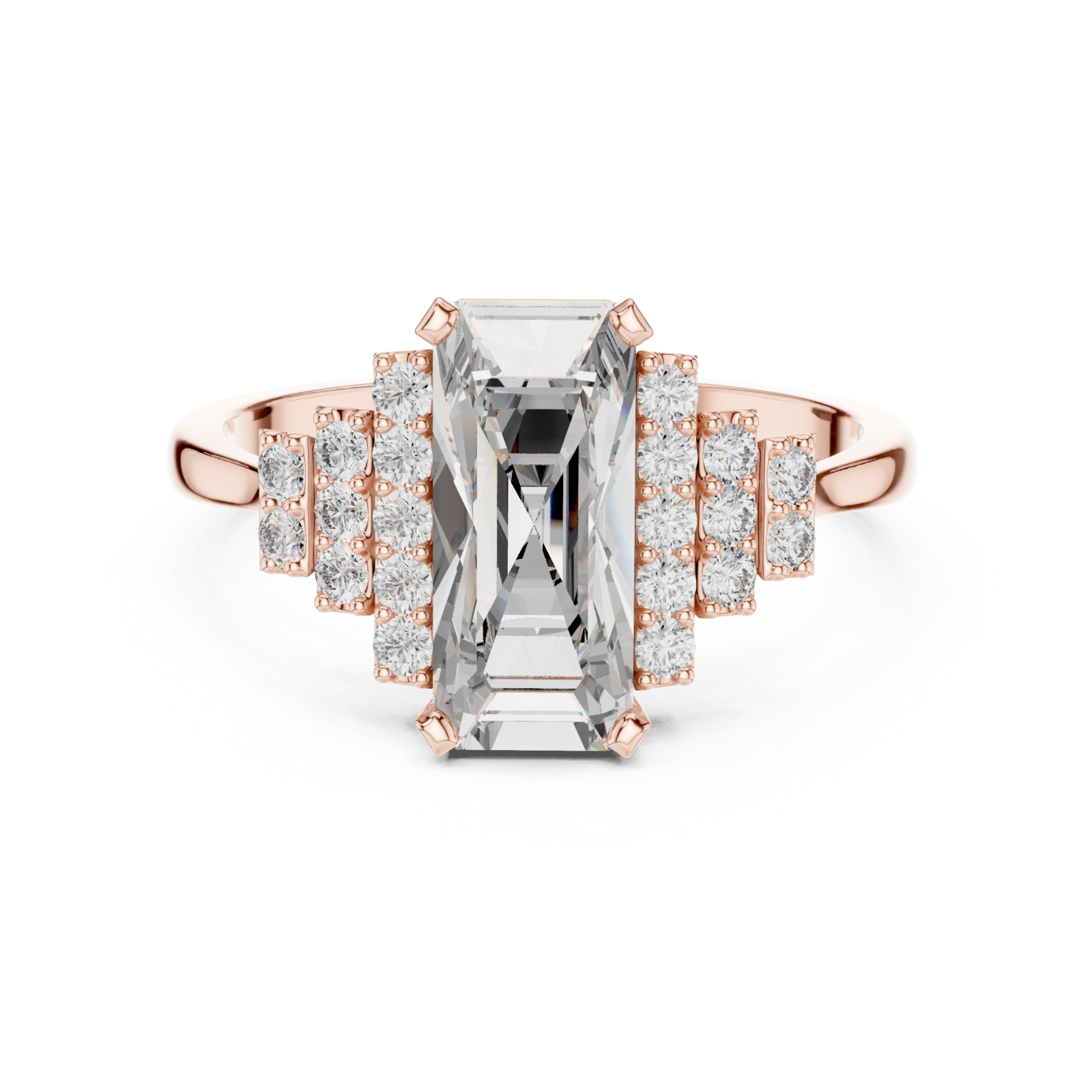  Rose Gold Celestial Grand Pavilion Radiant Accent Ring Front View