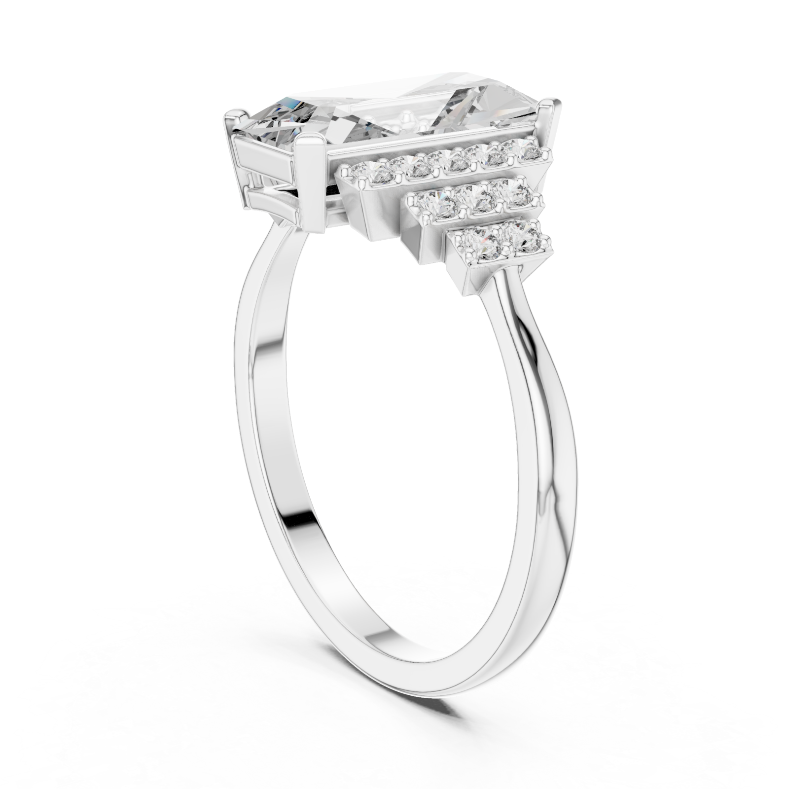  White Gold Celestial Grand Pavilion Radiant Accent Ring Left View