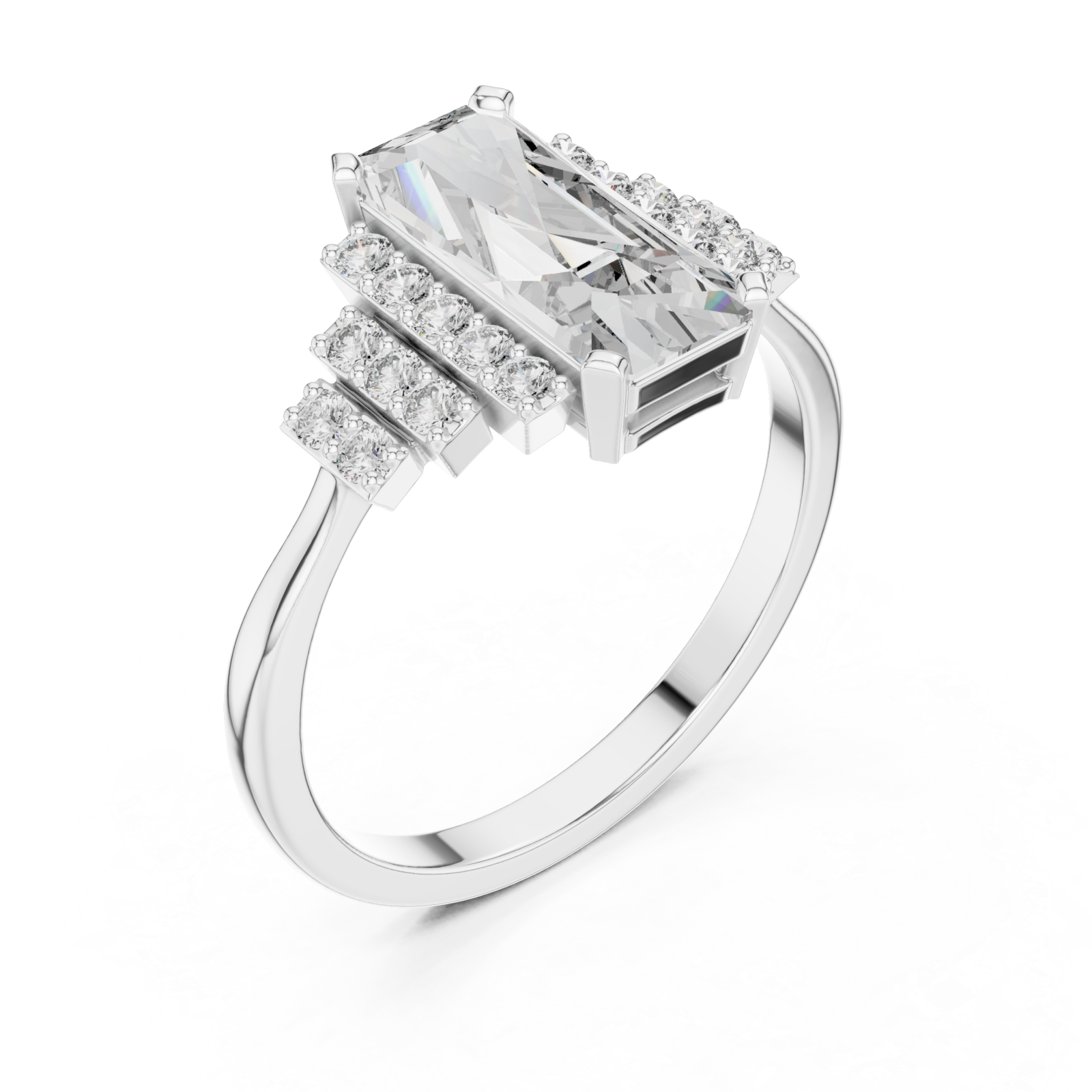  White Gold Celestial Grand Pavilion Radiant Accent Ring Right View