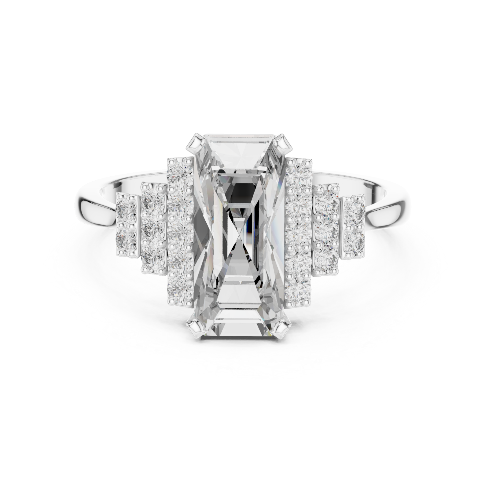  White Gold Celestial Grand Pavilion Radiant Accent Ring Front View