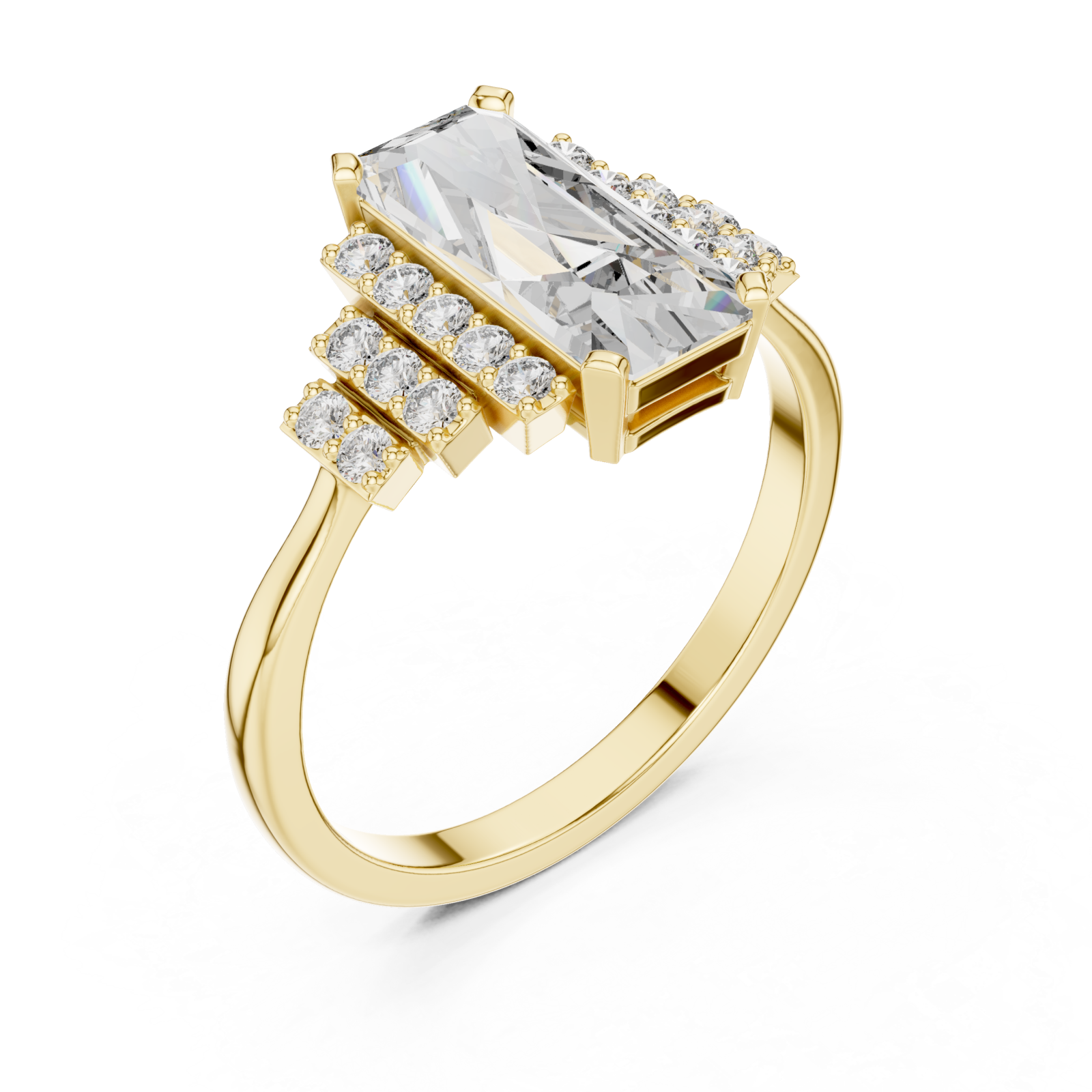 Gold Celestial Grand Pavilion Radiant Accent Ring Right View