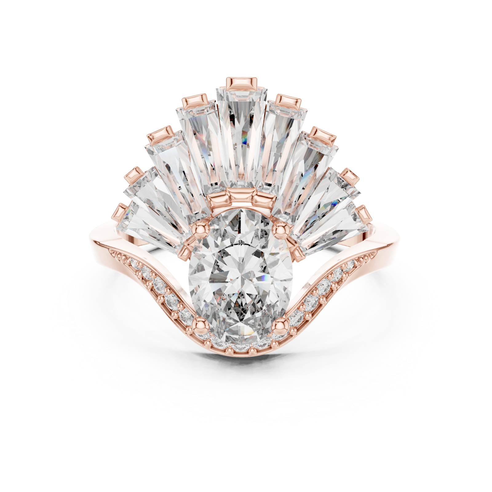  Rose Gold Sunburst Enchantment Statement Ring Front View