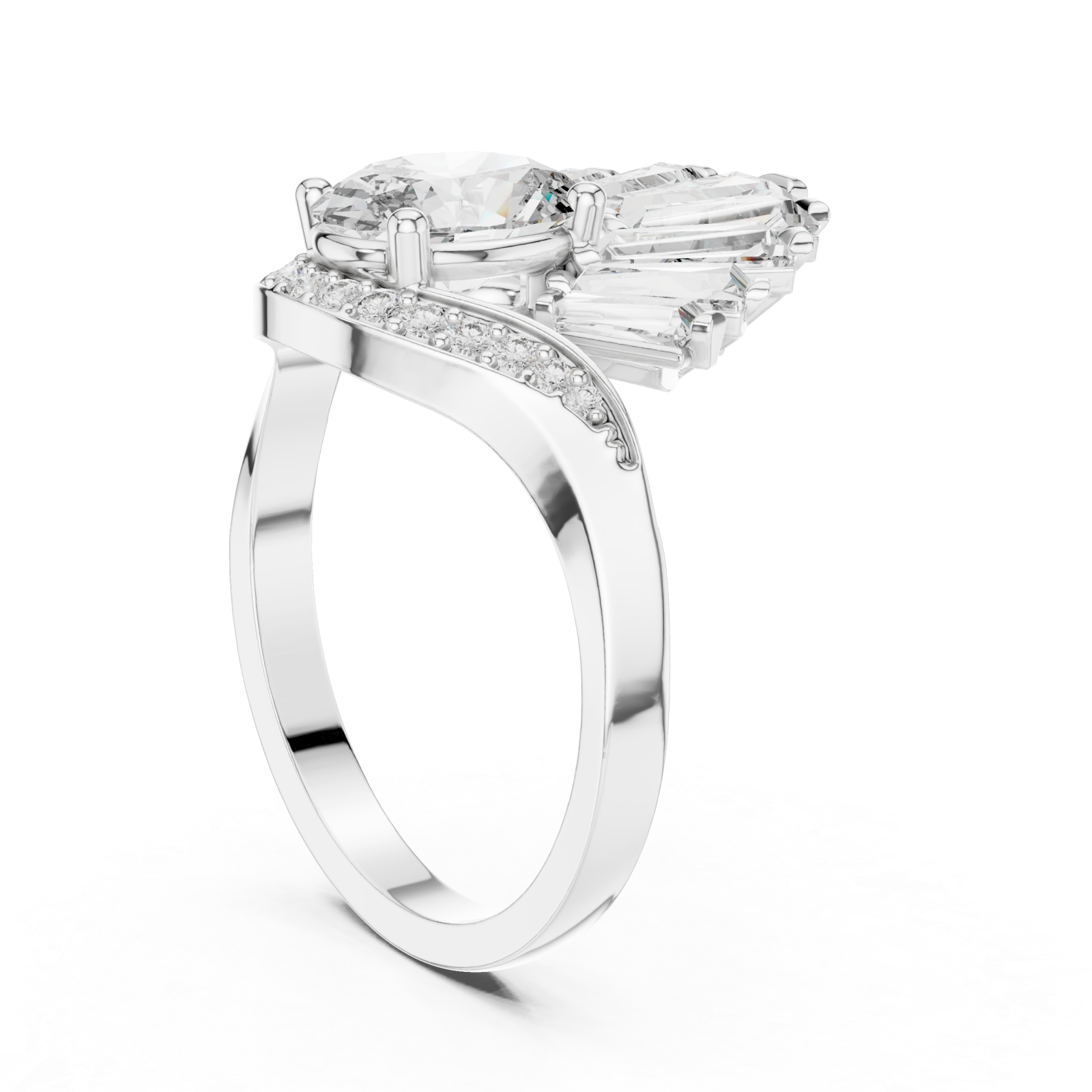  White Gold Sunburst Enchantment Statement Ring Left View